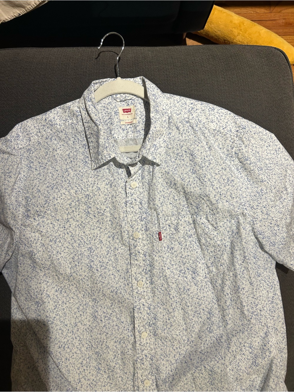 Levi's Men's White Shirt with Light Blue Micro-Print